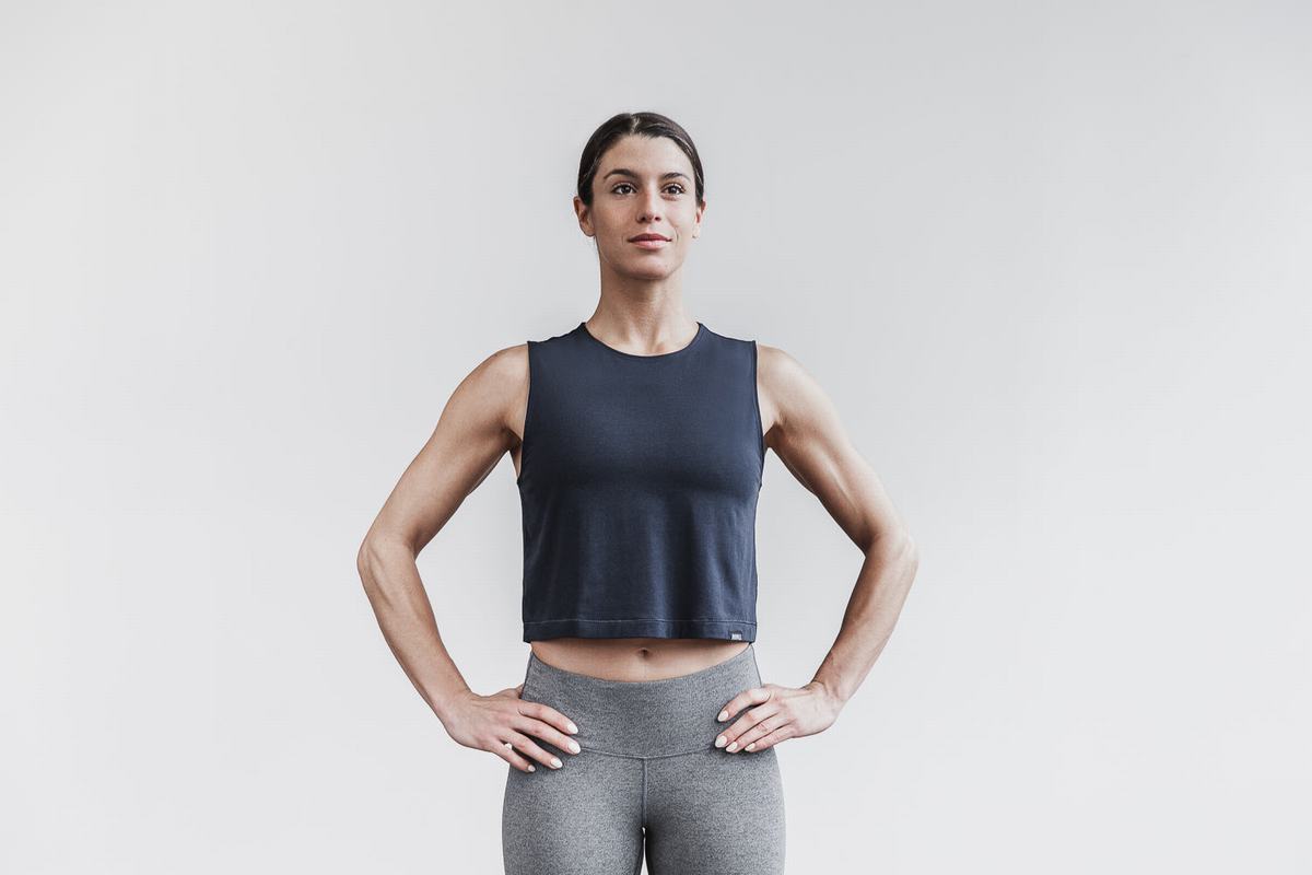 Nobull Lightweight Sleeveless Crop Women's T Shirts Navy | Australia (SF1794)